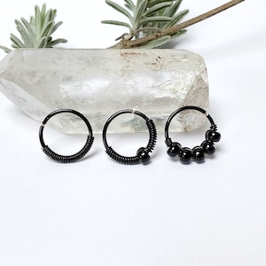 Piercing noir cuivre, 0,8 mm/20g, 1 mm/18g, anneau hélix conch nez narine nostril oreille septum lobe daith rook tragus cartilage créole