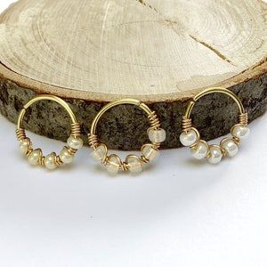 Piercing anneau de nez plaqué or et perles, hélix, septum, conch, cartilage, narine, oreille, 0,8 mm /20g, 1 mm /18g, anneau de nez bohème