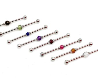 Piercing barre industrielle 14G 36mm gemmes acier ch hélix conch cartilage bijou d’oreille bijou de corps tige minimaliste bodyart saphir