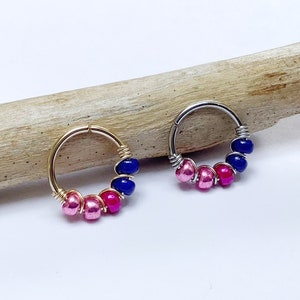 Piercing anneau de nez, LGBT, bisexuel,hélix, conch, septum, arcade, cartilage,targus,drapeau,plaqué or,acier chirurgical,personnalisation