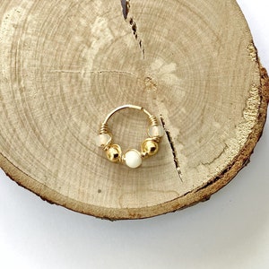 Piercing anneau de nez,plaqué or,nacré,hélix,conch, septum, arcade, cartilage,bohème,ethnique,hippie, tribal,festival,anneau,gauge 0,8 mm