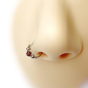 Piercing steel ch/garnet 22G ring helix conch nose nostril nostril ear upper lobe creole cartilage rook daith boho tragus minimal