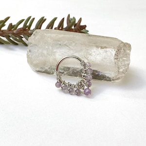 Piercing clicker 16G Ø9 mm amethyste /acier ch anneau hélix conch septum daith rook cartilage upper lobe arcade labret téton créole oreille