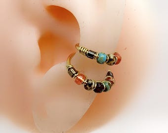 Orecchino a clip in ottone/placcato oro/acciaio, anello a conchiglia, orecchini finti per piercing, cerchio finto boho chic unico