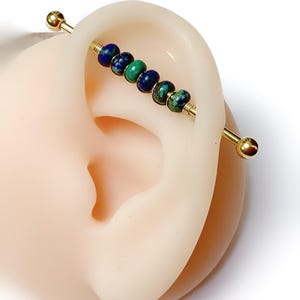 Piercing barre industrielle 14G 40mm chrysocole / plaqué or hélix conch cartilage bijou d’oreille bijou de corps tige minimaliste bohème