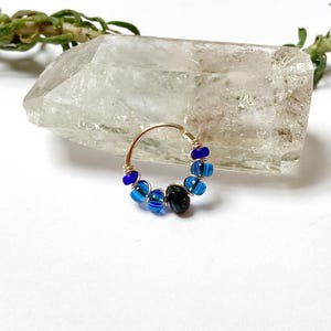 Gold plated piercing tourmaline 2OG Ø9mm ring helix conch nose nostril nostril ear upper lobe creole cartilage rook daith boho tragus