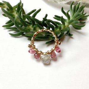 Gold plated piercing labradorite rhodolite 16G Ø1cm rings helix conch septum upper lobe daith rook cartilage boho ear twisted ring