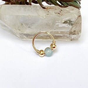 Gold and aquamarine plated piercing, or titanium or ch steel, helix ring conch nose nostril nostril septum lobe daith tragus rook creole ear