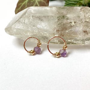Piercing Améthyste plaqué or 22G anneau nez narine nostril hélix conch upper lobe créole boucle d’oreille Ø 6 et 7 mm rook cartilage bohème