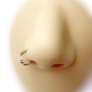 Piercing anneau pierre de lune 20G Ø7,8,9 mm plaqué or bague hélix conch nez narine nostril oreille lobe créole rook cartilage tragus Boheme
