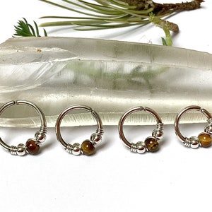 Piercing argent et oeil de tigre, 1,2 mm/16g, anneaux hélix, conch, nez, septum, daith, rook, tragus, oreille, cartilage, créole, bohème