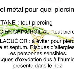 Piercing acier chirurgical, 0,8 mm/20g, 1 mm/18g, 0,6 mm/22 g, hélix, conch, septum, tragus, oreille, cartilage, daith, narine,minimaliste image 10