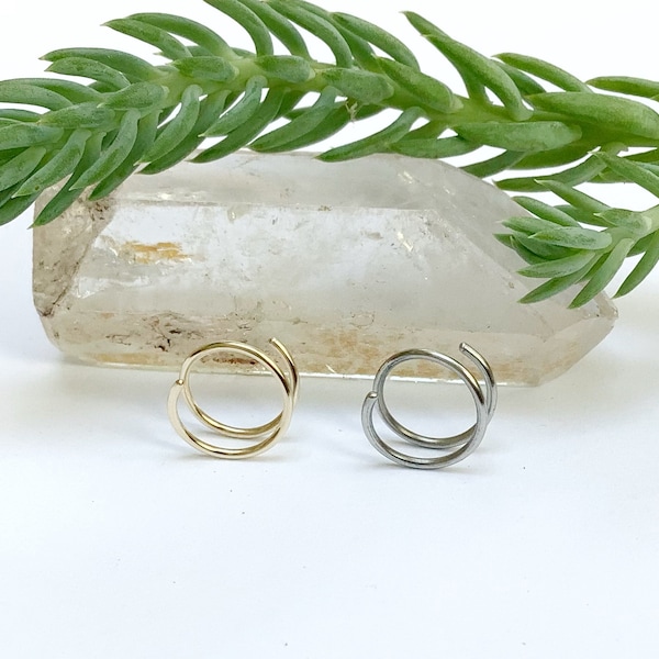 Doppelringpiercing aus vergoldetem oder chirurgischem Stahl, 0,6 mm/22 g, 0,8 mm/20 g, Nasenring, Helix, Muschel, Nasenloch, Ohrläppchen, Wirbel