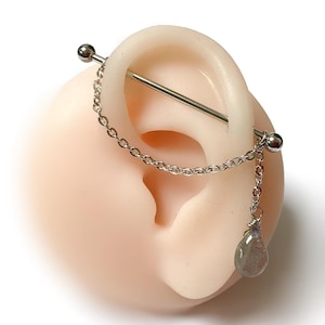 Industrial Bar Piercing 14G 40mm Labradorit/Stahl Ch Helix Conch Knorpel Ohrschmuck Bodyschmuck minimalistisch Boho Stab