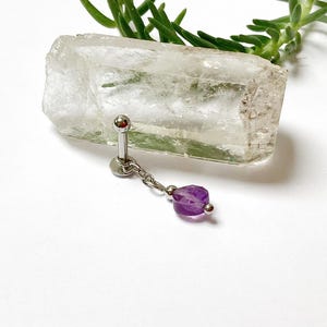 Piercing barre acier ch amethyste 1,6 mm / 14G tige hélix cartilage lobe upper lobe oreille boucle d’oreille bohème pendentif bijou de corps