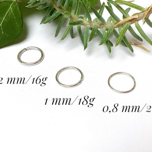Piercing anneau en argent 950, minimaliste, anneau hélix, conch, nez, narine, nostril, daith, rook, tragus, oreille, lobe, créole, septum