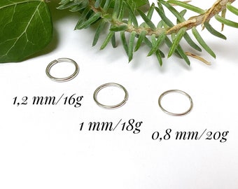 Piercing anneau en argent 950, minimaliste, anneau hélix, conch, nez, narine, nostril, daith, rook, tragus, oreille, lobe, créole, septum