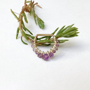 Piercing de clic de amatista 16G/acero chapado en oro, anillo para hélice, caracola, tabique nasal, daith, cartílago, lóbulo superior, criollo, estilo bohemio.