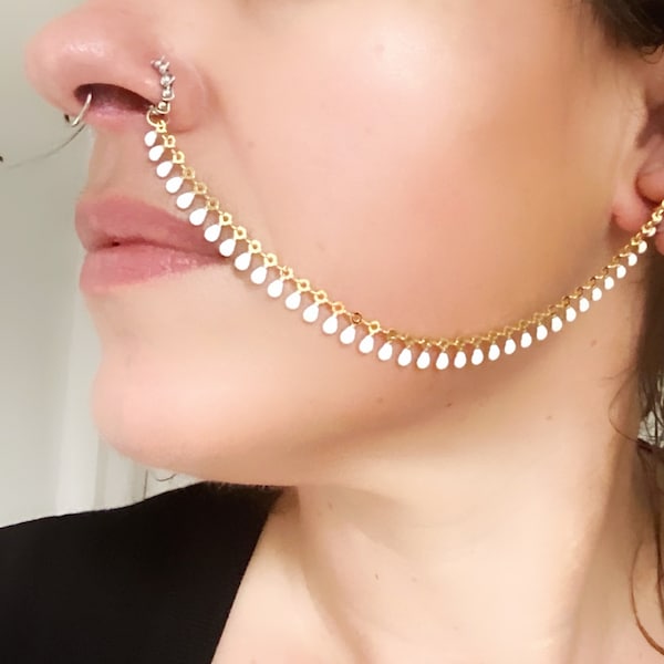 Nose to ear piercing chain, nose jewelry, nostril, septum, chain, earrings, unique, boho chic, ethnic, custom