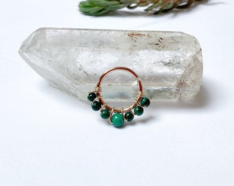 Gold/steel plated malachite ring piercing, helix, conch, nose, nostril, septum, earlobe, hoop, daith, rook, tragus, cartilage
