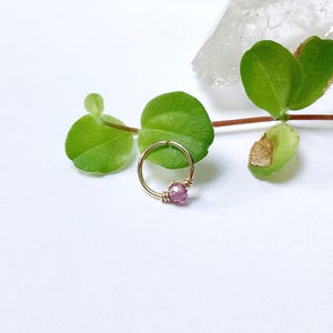 Piercing anneau grenat rhodolite 22G 20G bague nez narine nostril hélix conch oreille upper lobe créole minimaliste daith rook cartilage