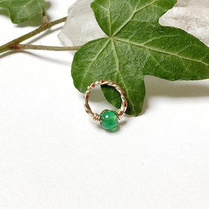 Piercing anneau plaqué or torsadé/onyx vert 1,2mm/16G bague hélix conch septum oreille lobe daith rook tragus cartilage arcade nombril bobo