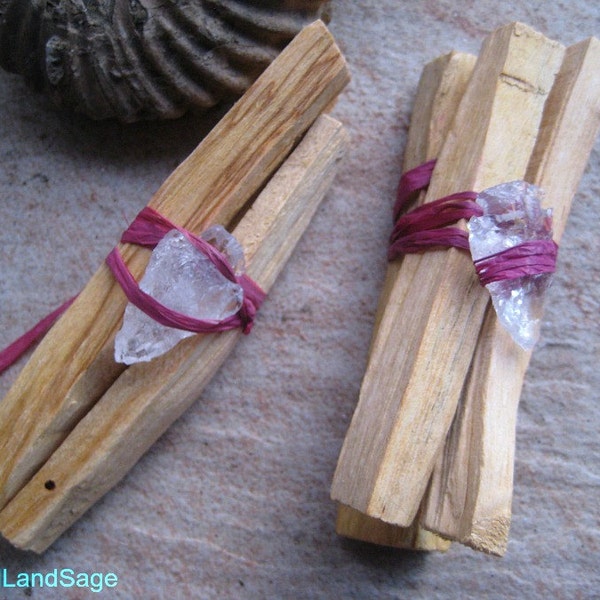 Palo Santo + Crystal Arrowhead. Holy Wood-4" (3 pcs)~ Calm/Cleanse/Bless/Heal. Native Shaman Ceremony/ Healing Herb Incense/ Meditation