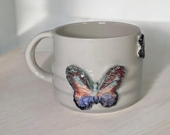Handmade Butterfly Ceramic Mug, Dreamy Tones, Pottery Art (250 ml)