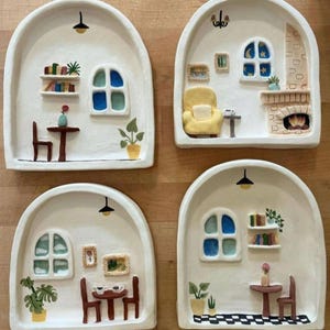 Handmade Ceramic Wall Art – 15x12 cm Miniature Room Scenes – Choose Your Style