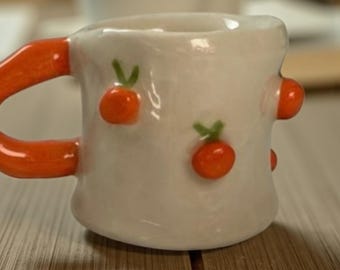 Handmade Ceramic Mug with Orange Dots, Pottery Cup (200 ml)