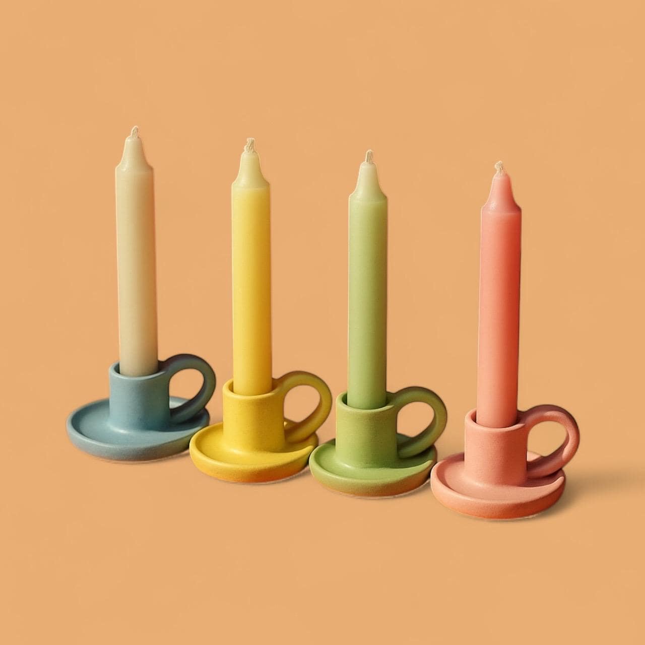 Pastel Ceramic Taper Candle Holder Set