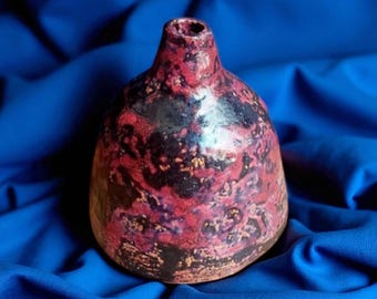 Handmade Ceramic Vase 18x18 cm Unique Red Black Pottery