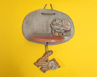 Handmade Ceramic Cat Wall Art | Hanging Pottery Ornament