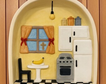 Handmade Ceramic Kitchen Wall Decor: Hand-Painted Scene