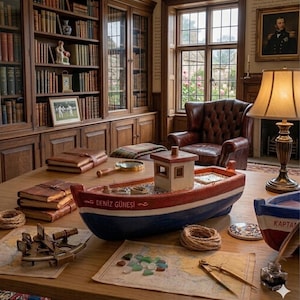 Figura de barco de cerámica personalizada, decoración náutica a medida, adorno de cerámica hecho a mano
