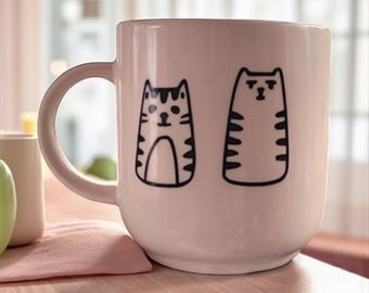 Taza de cerámica hecha a mano con diseño de gato negro: taza de café blanca con diseño de gato negro
