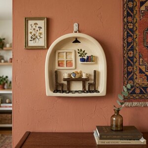 Handgemachte Keramik Miniatur Raum Szene Wandbehang, 3D Handwerker Keramik Kunst (12 x 15 cm)