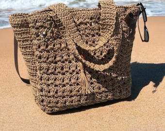 Handmade Woven Straw Beach Bag: Boho Crochet Tote with Tassel