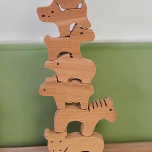 Waldorf houten dieren stapelspeelgoed: natuurlijk beuken montessorispel