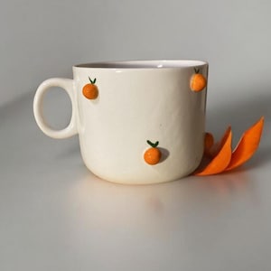 Handmade Ceramic Mug with 3D Oranges – 200ml Cute Citrus Coffee Cup