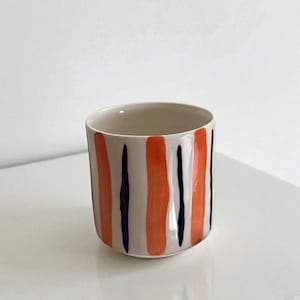 200 ml Handmade Ceramic Mug – Modern Striped Pottery Cup for Coffee or Tea