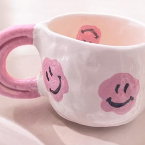 Handmade Pink Smiley Mug 280ml Ceramic