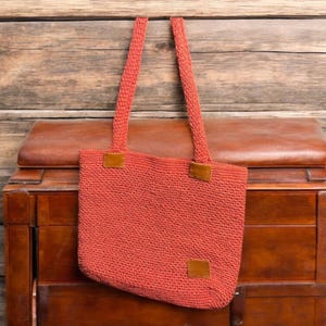 Handmade Orange Crochet Bag with Leather Details – Summer Tote