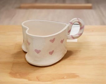 Handmade Ceramic Heart Mug: Romantic Pink Pottery Cup, 200 ml