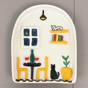 Handmade Ceramic Miniature Room Wall Decor: Romantic Night Scene