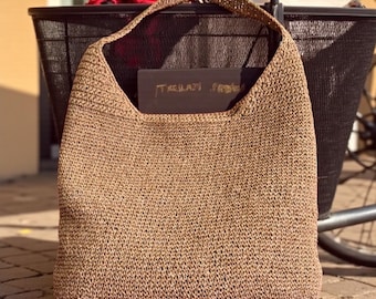 Handmade Raffia Shoulder Bag – Woven Straw Tote, Summer Beach Purse
