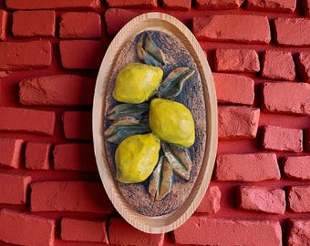 Handmade Ceramic Wall Decor Lemons 15x25 cm Rustic Kitchen Art