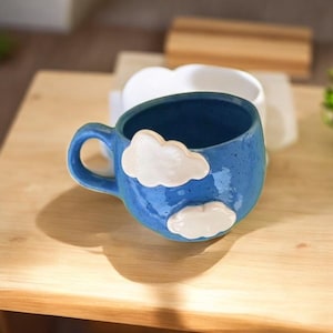 Handmade Ceramic Cloud Mug: Blue Pottery Coffee Cup