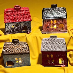 Handmade Ceramic House Candle Holder – 15 cm Pottery Tealight Lantern, Price per Piece, Choose Model