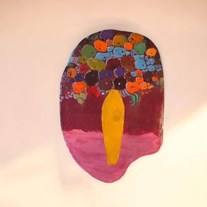 Handmade Ceramic Wall Decor 25 cm – Acrylic Painted Colorful Flower Art